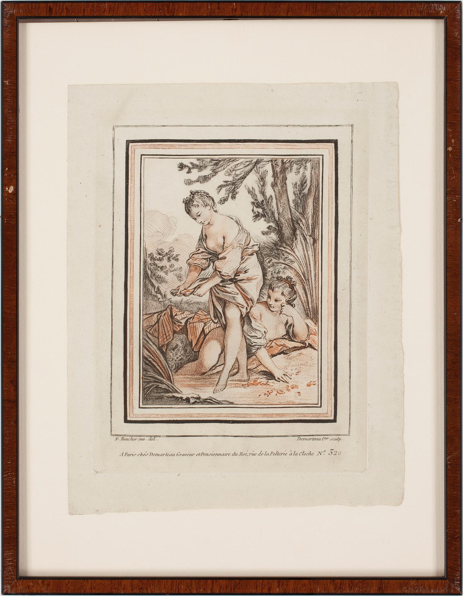 GILLES DEMARTEAU, färggravyr, 2 st, efter Francois Boucher.