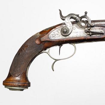 A pair of percussion pistols, Germany, Signed V Chr Schilling in Suhl (Valentin Christoph S. active from 1849).