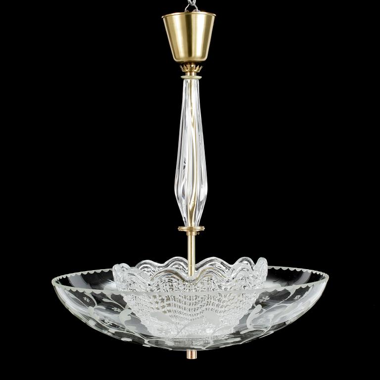 TAKLAMPA, glas, Orrefors, troligen design Carl Fagerlund, 1930/40-tal.