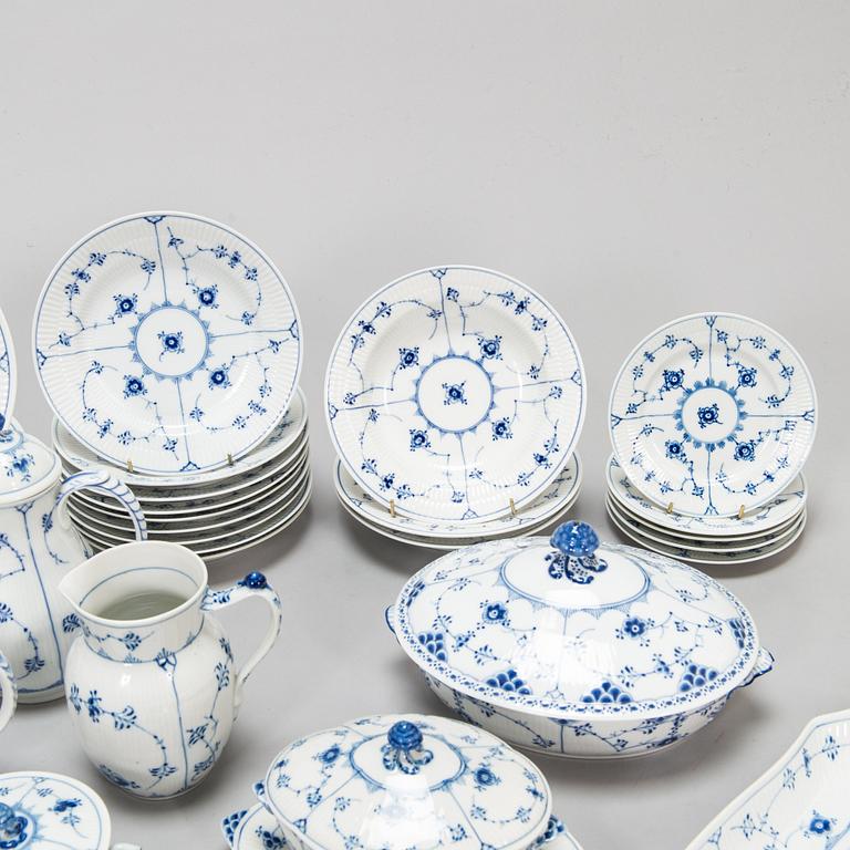 A 73-piece 'Blue Fluted Plain' porcelain tableware set, Copenhagen, Denmark, mostly 1940s-60s.