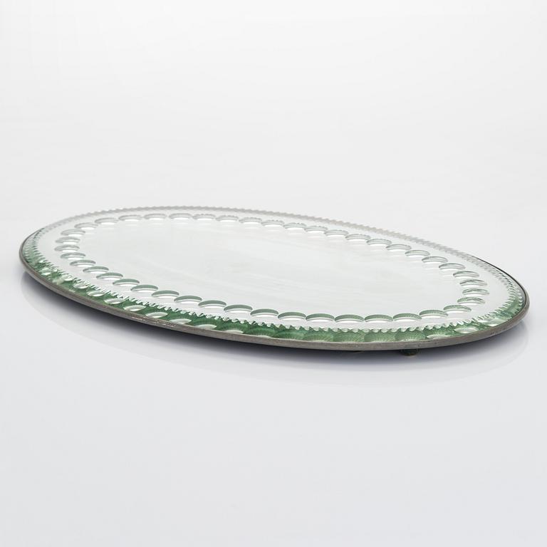 Peili/peilialusta/pöytäkoriste, hiottua lasia, noin vuodelta 1900.