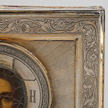 A Russian 19th century silver-gilt icon, marks of Ivan Chlebnikov, Moscow 1908-1917. Imperrial Warrant.