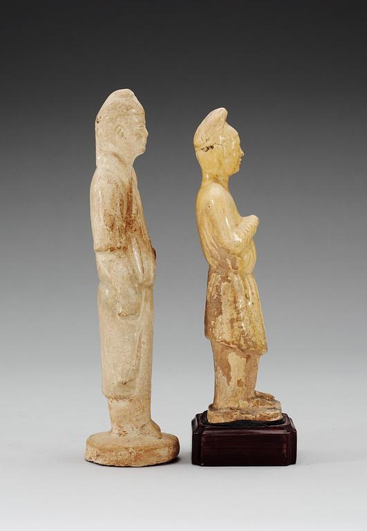 Two glazed male figures, Tang dynasty (618-907).