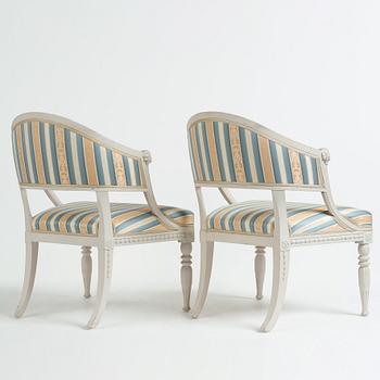 A pair of late Gustavian circa 1800 armchairs.