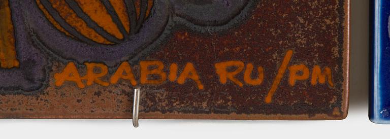 Raija Uosikkinen, three 1970s ceramic wall plaques, Arabia, Finland.