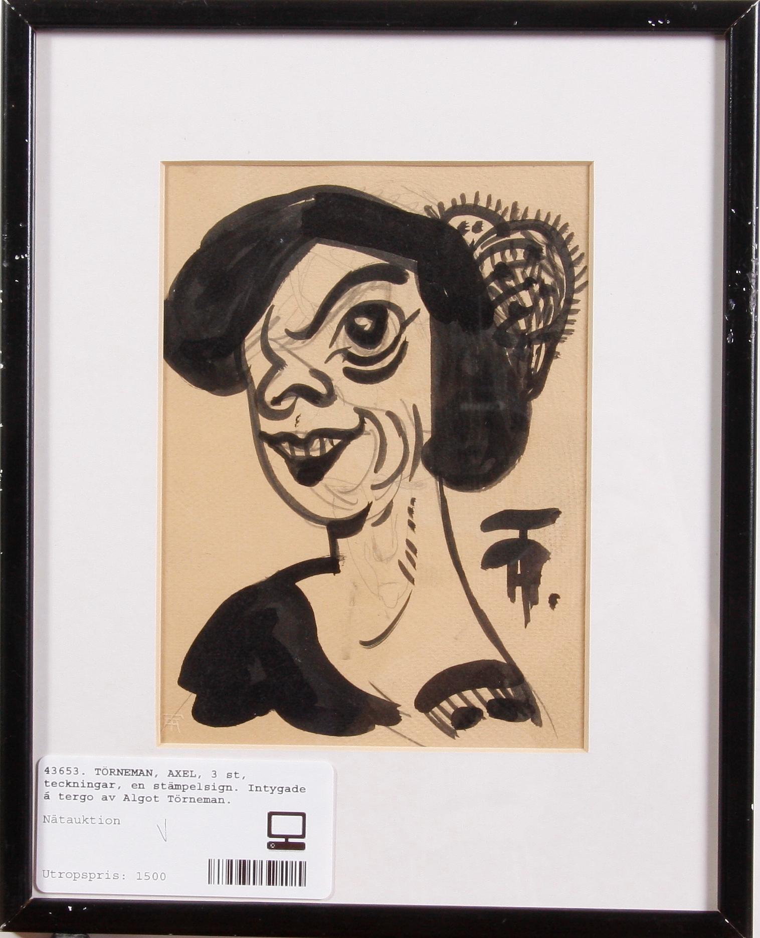 TÖRNEMAN, AXEL, 3 st, teckningar, en stämpelsign. Intygade á tergo av Algot Törneman.