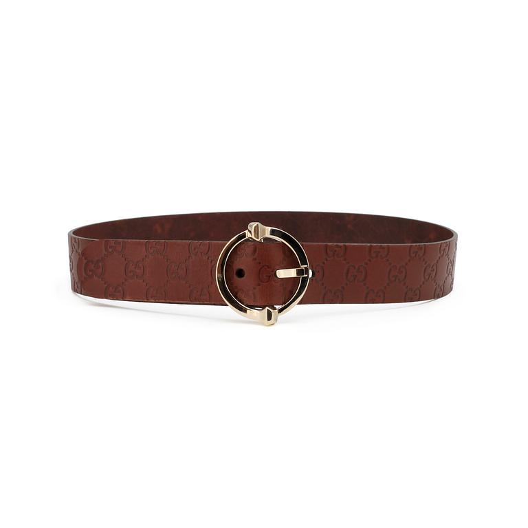 GUCCI, a brown monogram leather belt.