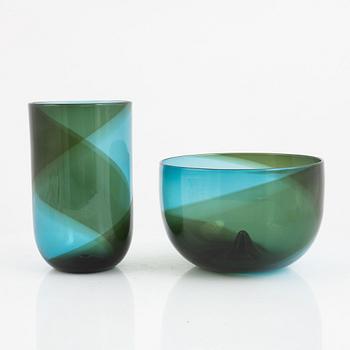 Tapio Wirkkala, bowl and vase, glass, Venini, Murano, Italy.
