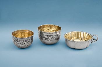 243. CHARKA, 3 pcs. silver. Moscow, Russia 1700 s. Weight 80 g.