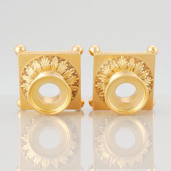 A pair of gold candlesticks, Sheffield 1861.