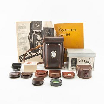 Kamera Rolleiflex  1930/40-tal med tillbehör Franke & Heidecke Tyskland.