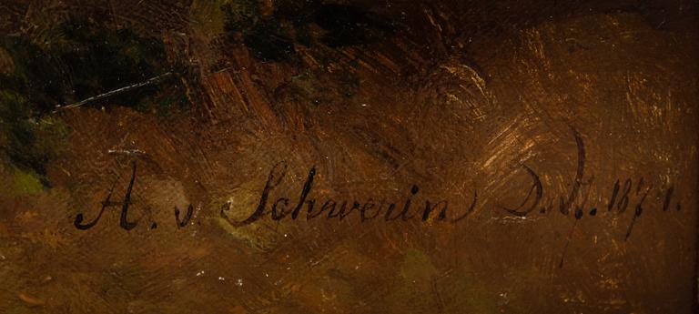 AMALIA VON SCHWERIN, olja på duk, signerad samt Df 1871.