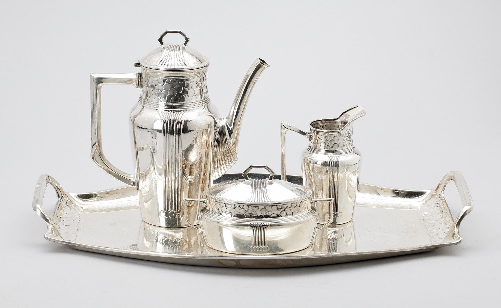 KAFFESERVIS, 4 delar, nysilver, Jugend, 1910-tal.