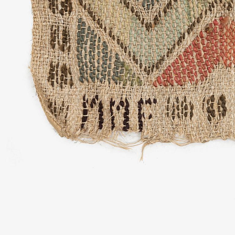 Märta Måås-Fjetterström, draperi, "Rågen", inplock på linnebotten, ca 246 x 147 cm, signerad MMF.