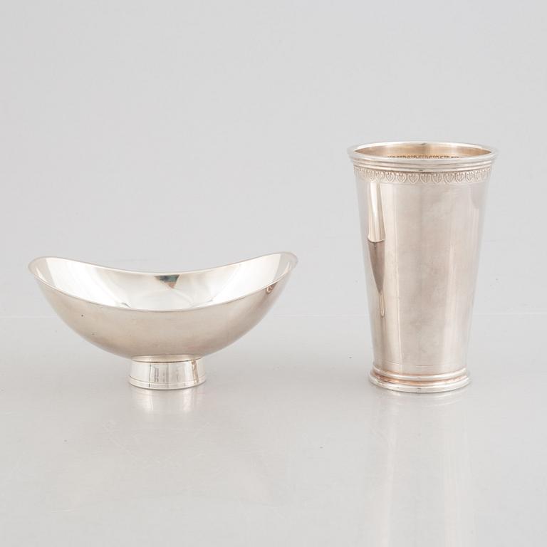 A silver bowl and a beaker, including Gustaf Janson, CG Hallberg, Stockholm 1957.