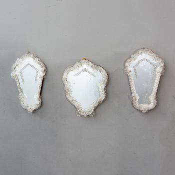 Three mid 20th century mirrors from Murano, Venice Italy.