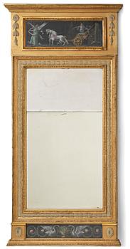 88. A late Gustavian giltwood and gouache-inset mirror attributed to Hedberg & Lindblad, (Stockholm 1802-05).