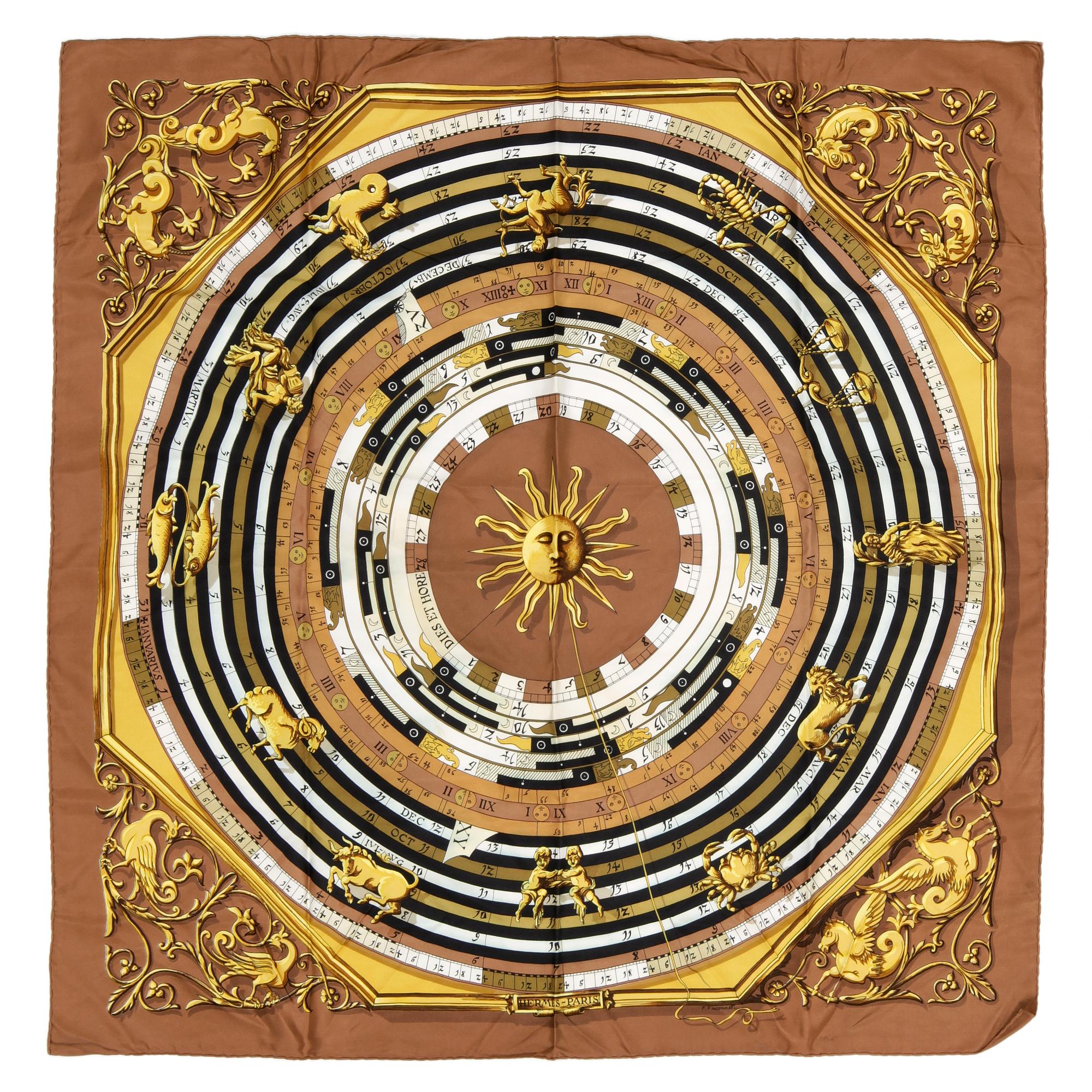 HERMÈS, silk scarf, "Dies et Hore".