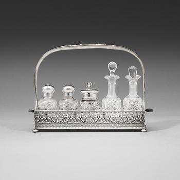 952. A Russian 20th century silver cruet-set, unidentified makers mark, St Petersburg 1908-1917.