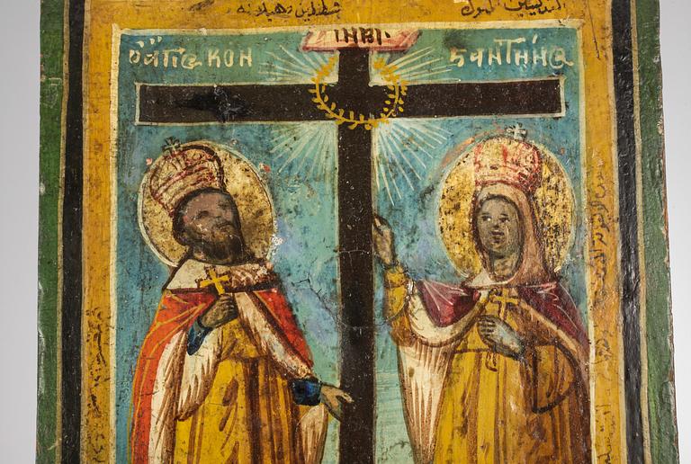 IKON, träpannå, sannolikt grekisk koptisk, 1800/1900-tal.