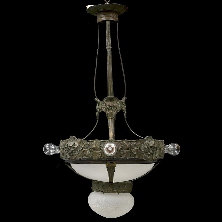 BÖHLMARKS LAMPFABRIK, a Swedish Art Nouveau brass ceiling light, 1907-24, possibly by Alice Nordin, Stockholm 1907-1924.