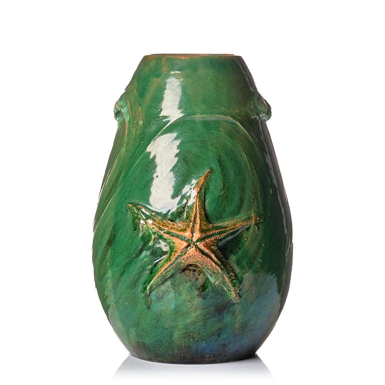 Hilma Persson-Hjelm, a glazed earthenware art nouveau vase, executed in her own studio, Arvika 1910. No 1280.