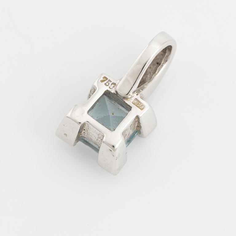 Ring, pendant, and a pair of earrings, 18K white gold with topaz and small diamonds.