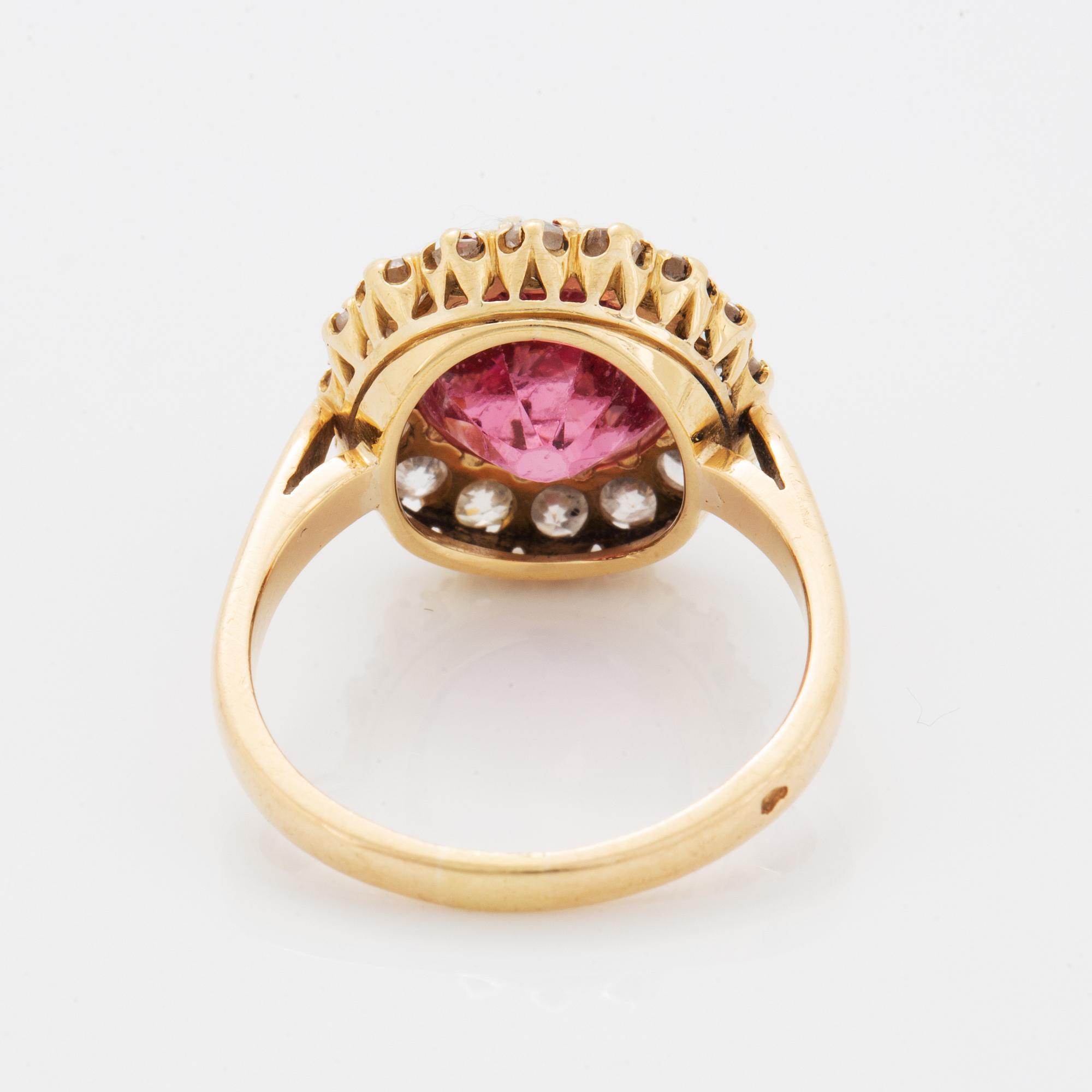 Pink spinel and old-cut diamond ring, French mark, early 1900's.
