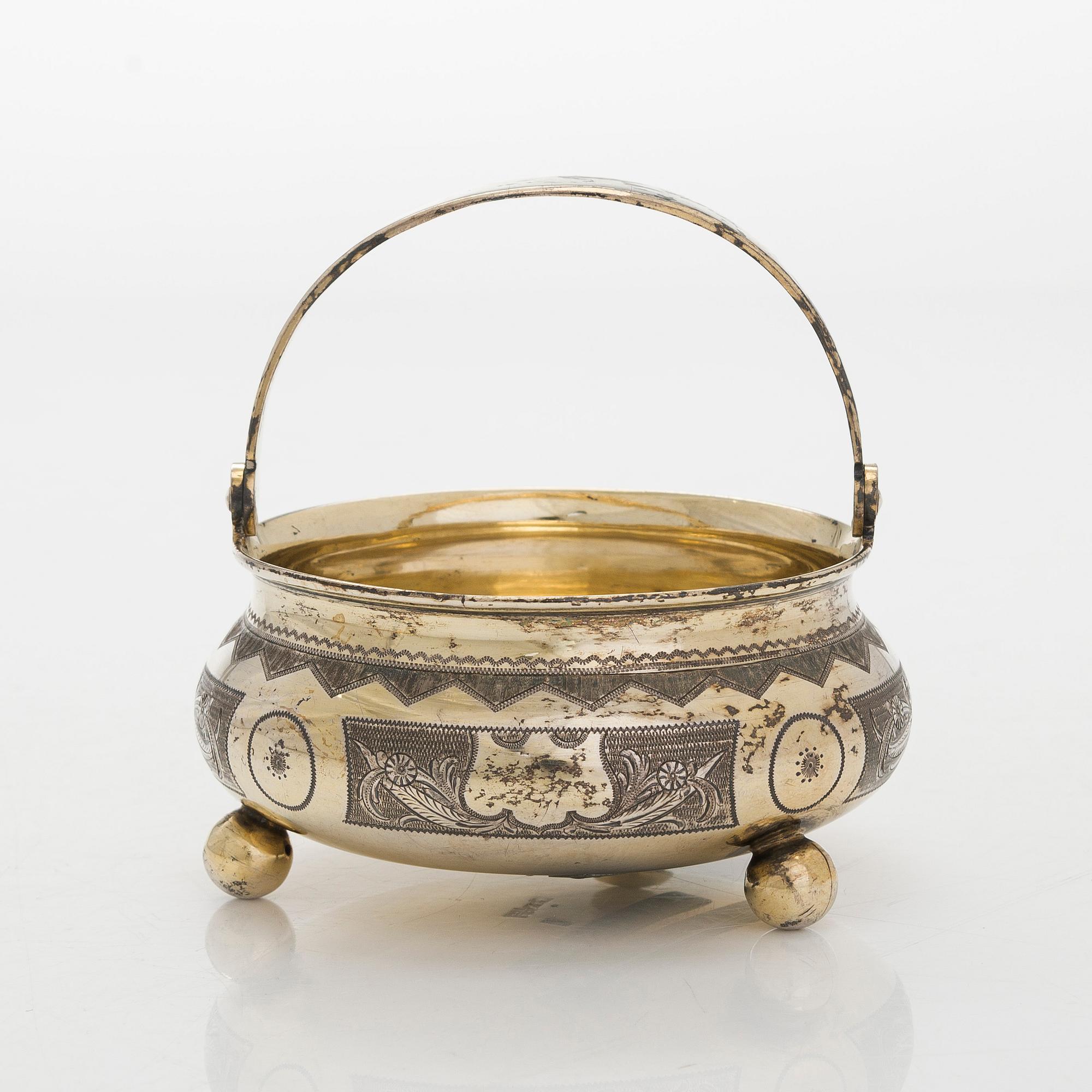 A parcel-gilt sugar bowl, Cyrillic maker's mark IAK, Moscow 1873.