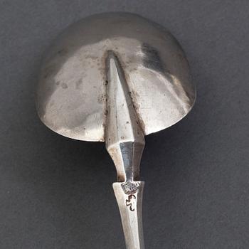 A 17th century silver spoon, unidentified marks.