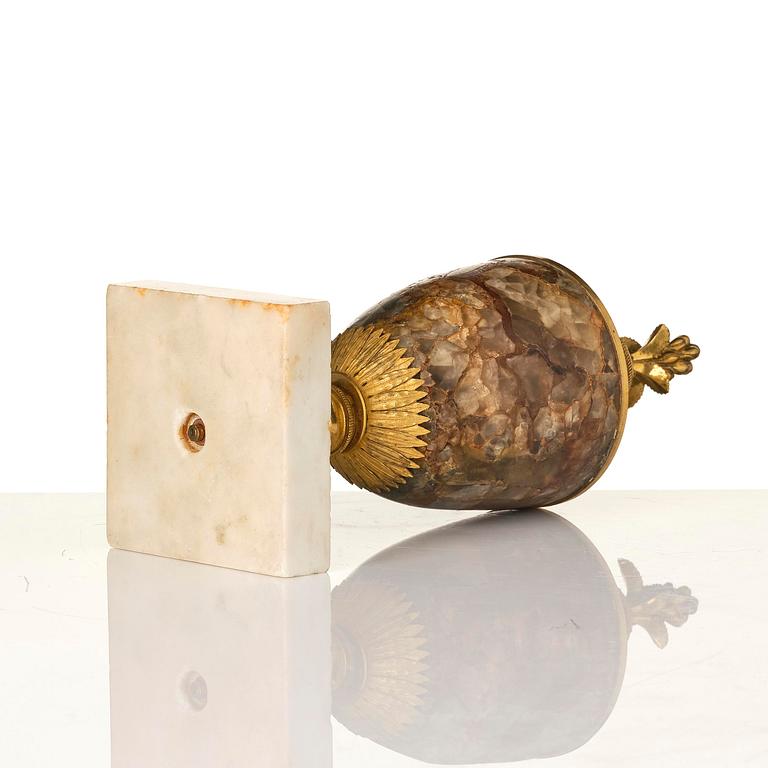 A George III Blue John, marble and ormolu urn, late 18th century.