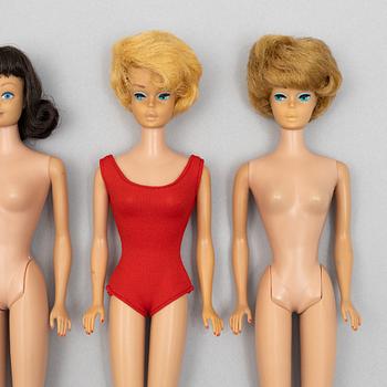 Barbiedockor, 7 st, bl a "Barbie Bubble cut", "Midge", & "Skipper", Mattel, 1960-tal.