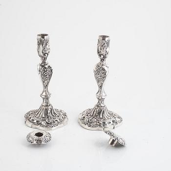 Christopher Creutz, ljusstakar, ett par, silver, nyrokoko, Stockholm 1862.
