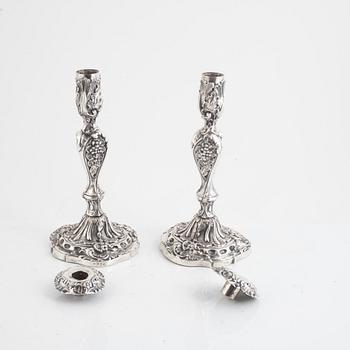 A Pair of Swedish Silver Rococo-Revival Candlesticks, mark of Christopher Creutz, Stockholm 1862.