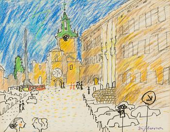 Stig Claesson, pastell, signerad.