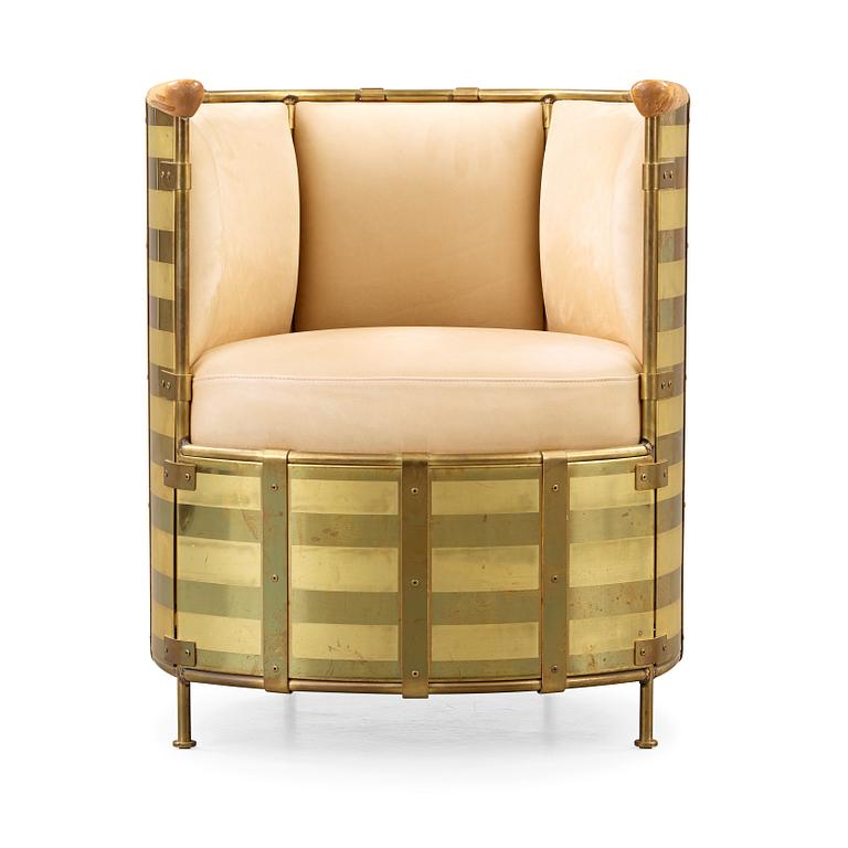 Mats Theselius, an 'El Dorado' brass and leather armchair, Källemo, Sweden, post 2002.