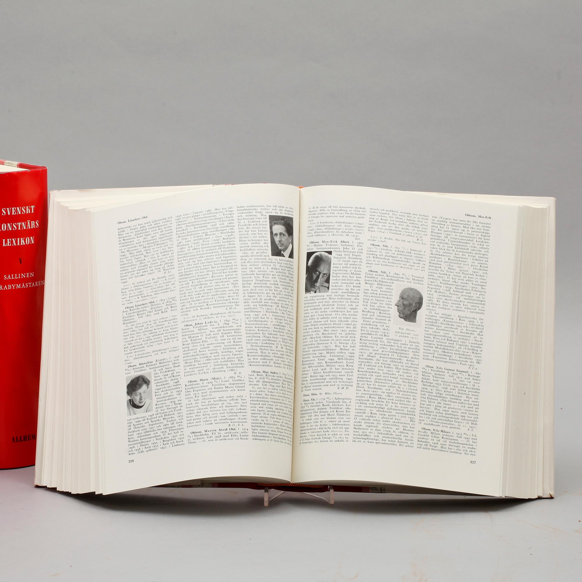 BOK, "Svenskt konstnärslexikon", 5 vol, AB Allhems Förlag, Malmö, 1957.