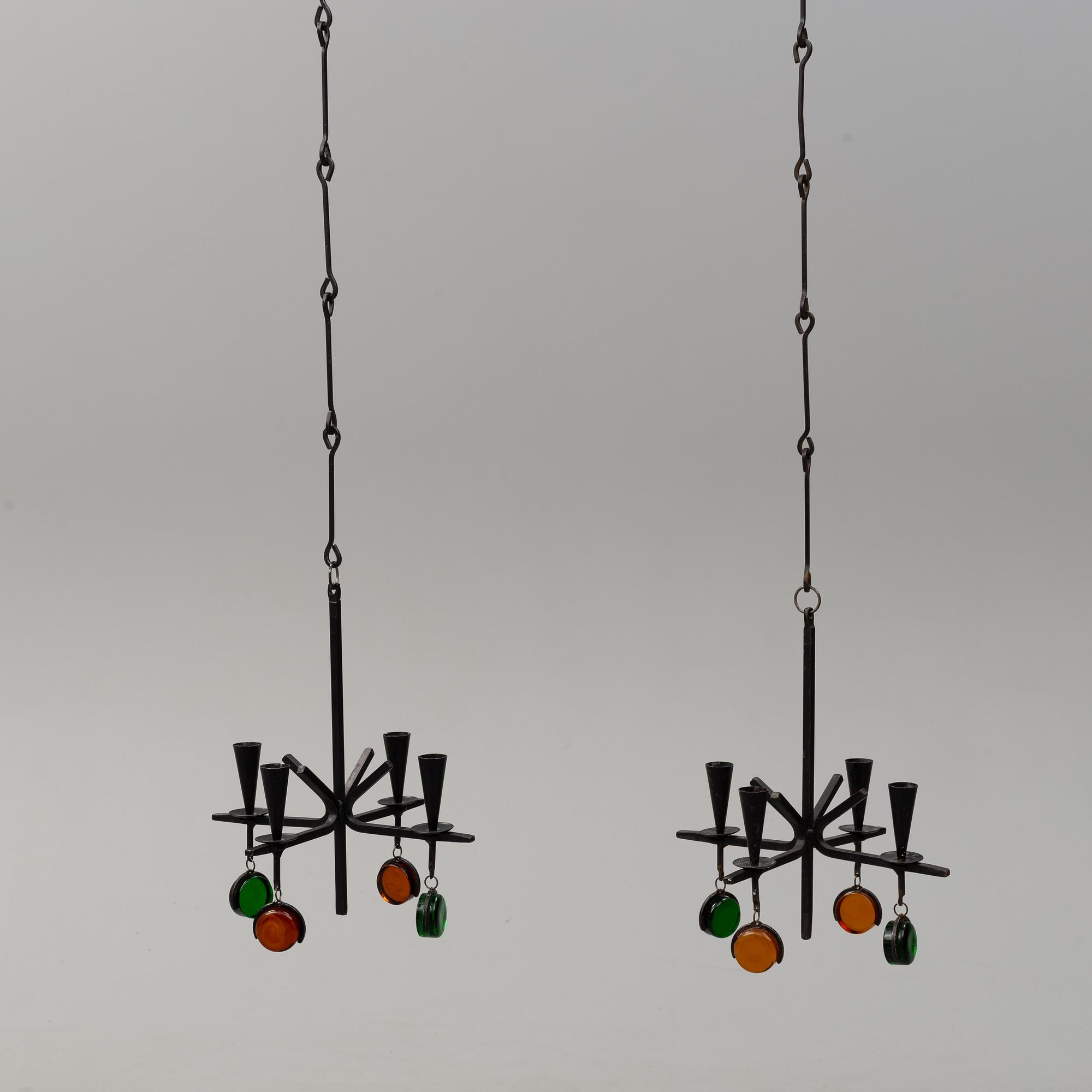 GUNNAR ANDER, a pair of hanging candelabra, Ystad Metall, second half of the 20th century.