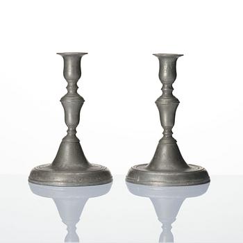 A pair of pewter candlesticks attributed to Johan Kruth 1772.