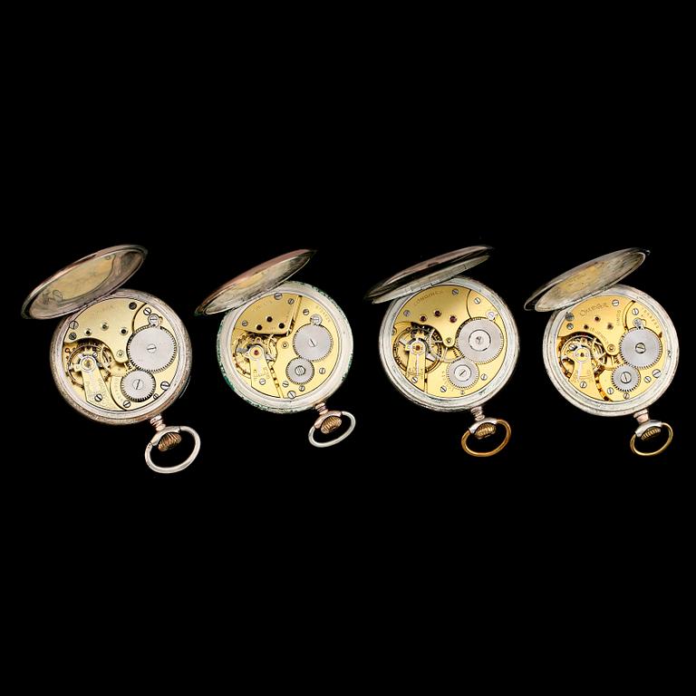 FICKUR, 4 st, silver, Omega och Longines, 1900-talets första hälft.