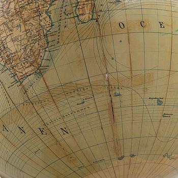 A globe by H.Keipert & ARvid Kempe, Wahlström & Widstrand, Stockholm, Sweden, 1909.