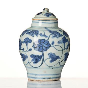 A blue and white jar with cover, Ming dynasty (1368-1644).