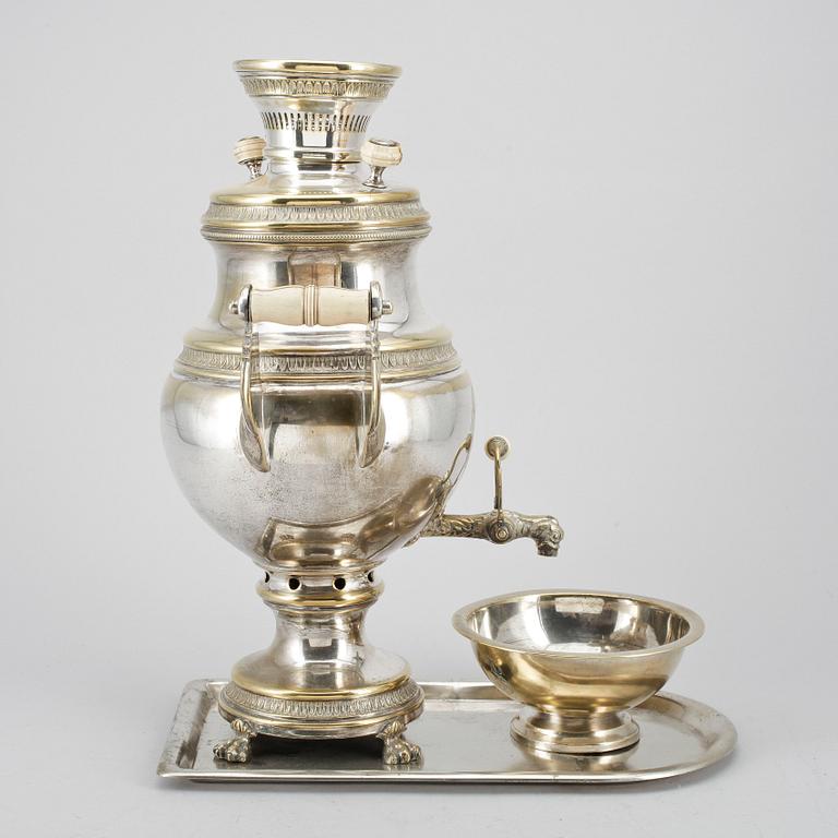 SAMOVAR, 3 delar, nysilver, Plewkiewicz, Warsawa, 1800-talets slut.