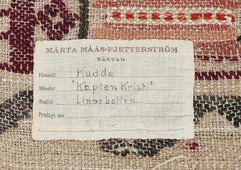 VÄVNAD/KUDDE. "Kapten Kristi". Inplock på linnebotten. 56 x 66,5 cm. Komponerad av Märta Måås-Fjetterström.