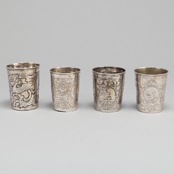 Four Russian 18th century silver beakers.