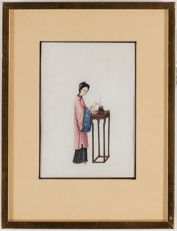 Four Chinese water colour on rice paper by unknown artist, 20th century.