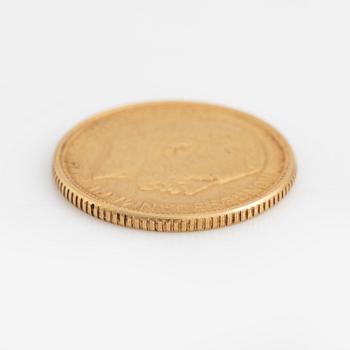 A Danish gold coin, 10 kroner 1917.
