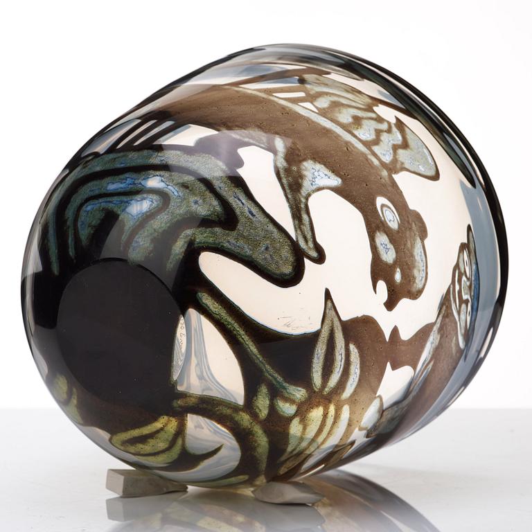 Eva Englund, a "Panther" graal glass vase, Orrefors, Sweden 1984.