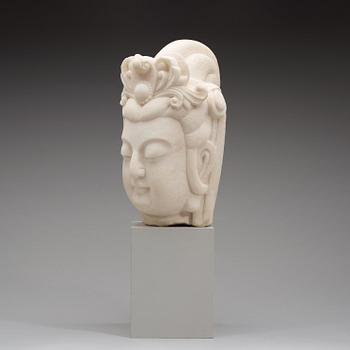 A marble head of a Bodhisattva in Tang style, Qing dynasty  19th century.