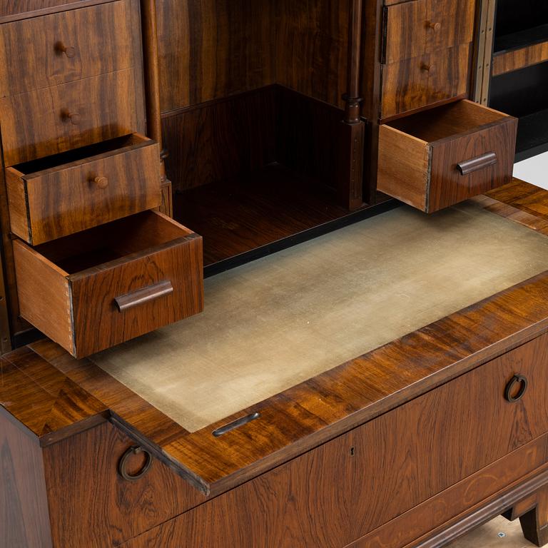 Erik Chambert, a mahogany and rosewood veneered Swedish Grace secretaire, Chamberts Möbelfabrik, 1920's/30's.